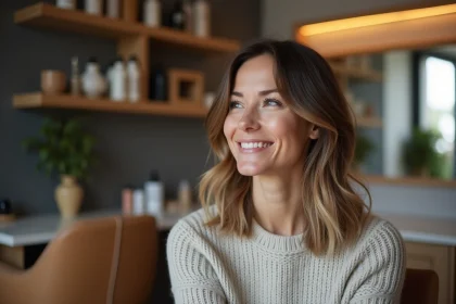 Femme souriante dans un salon de coiffure moderne