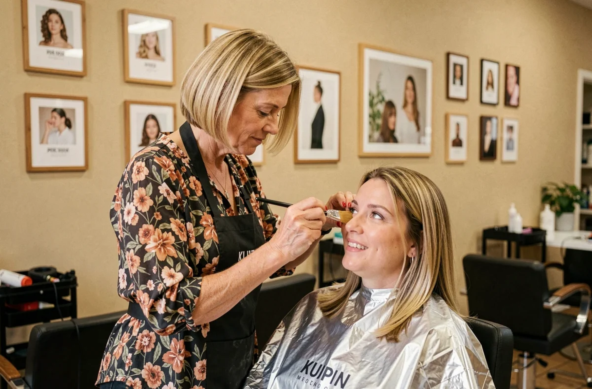 Coiffeuse appliquant une coloration sur une cliente au salon Coiffure Tendances à Saujon