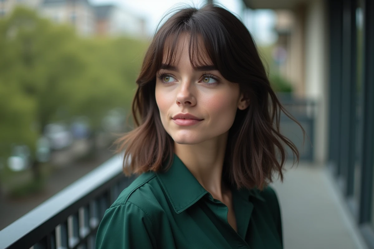 Jeune femme contemplant la ville depuis un balcon urbain