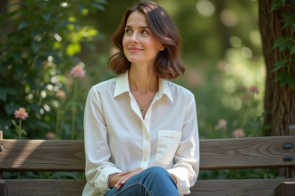 Femme en blouse blanche dans un jardin botanique