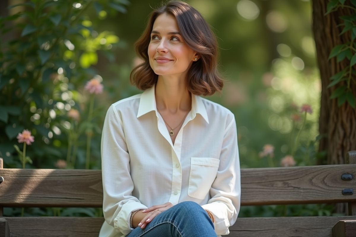 Femme en blouse blanche dans un jardin botanique