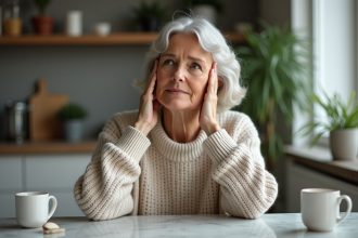 Femme d'âge moyen se massant la mâchoire avec douceur