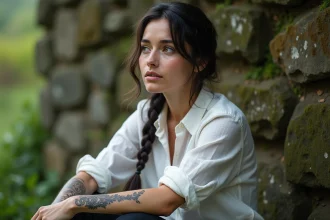 Femme avec tatouage tribal sur le bras dans un cadre naturel