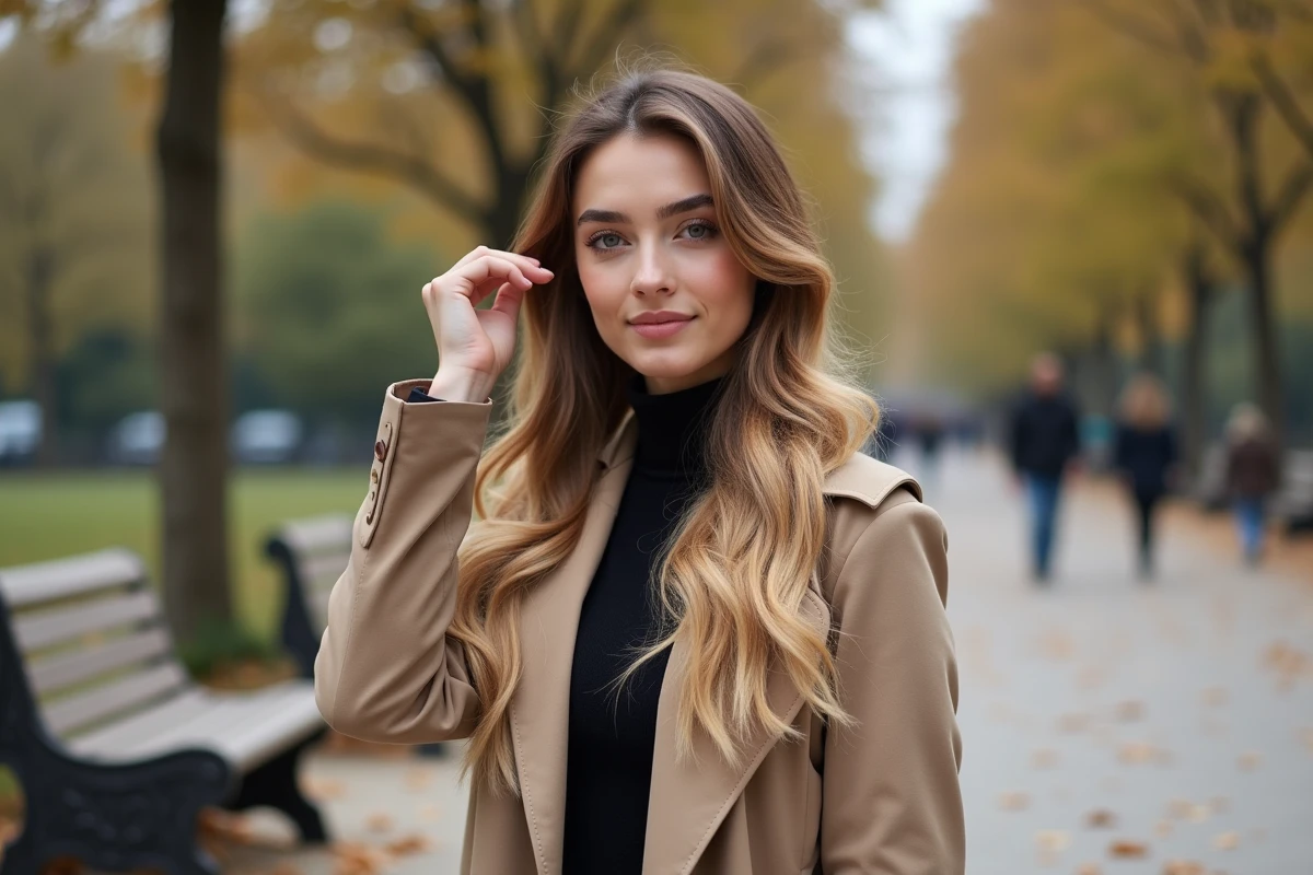Jeune femme dans un parc urbain en automne