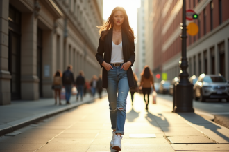 Jeune femme urbaine portant des Air Force One dans la ville