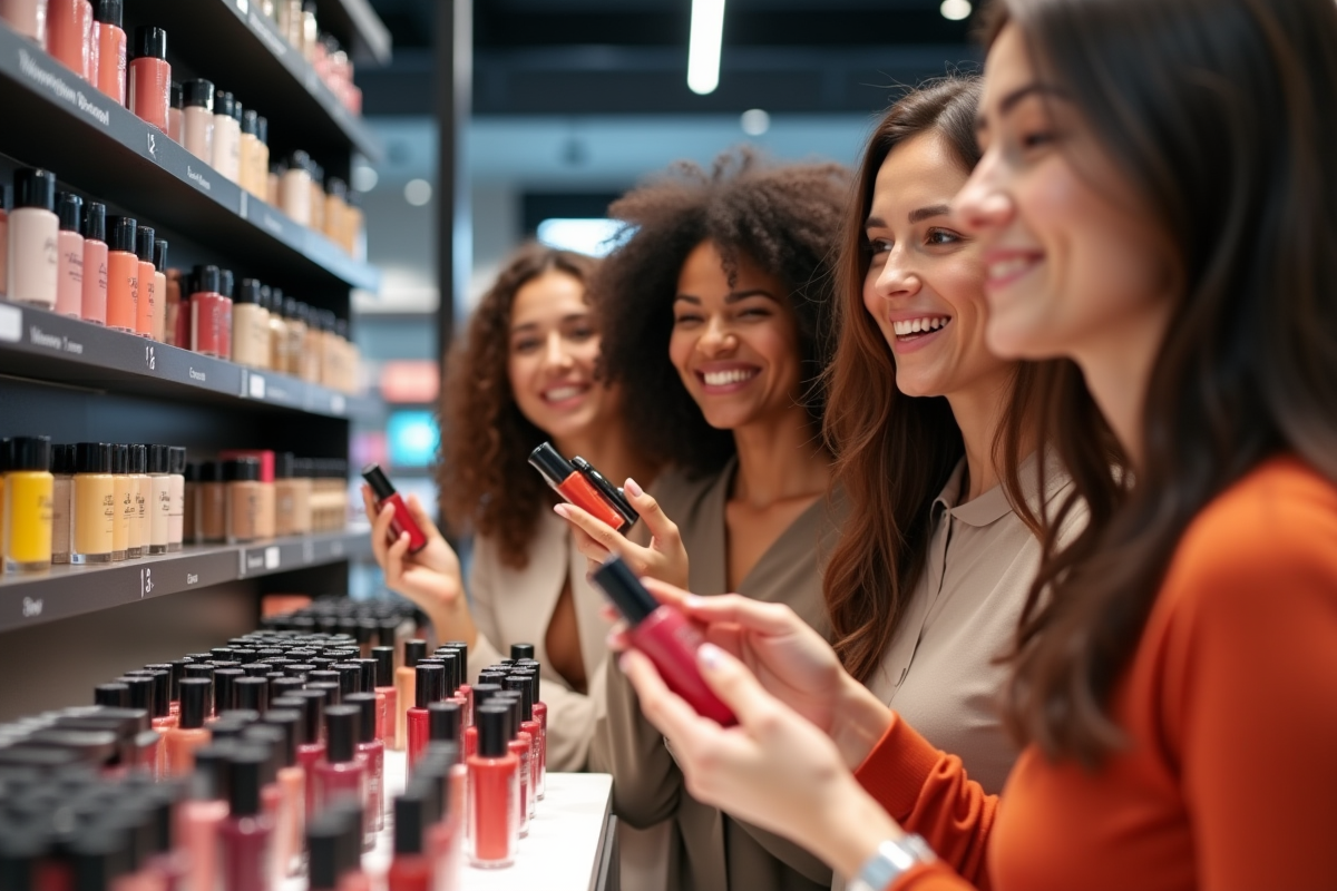 Femmes diverses essayant des produits Sephora en boutique moderne