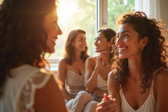Groupe divers souriant en miroir symbolisant l'acceptation de soi