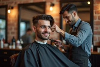 Homme en coiffure dans un salon de barber