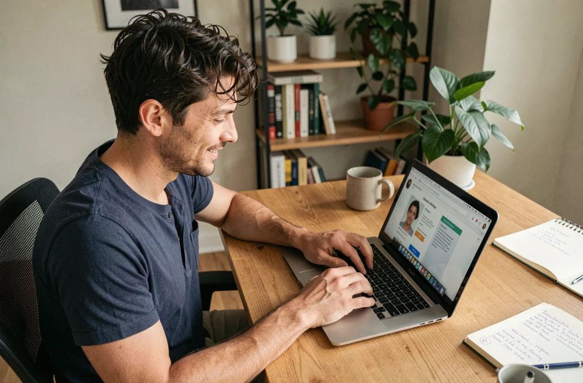 Homme consultant un quiz en ligne pour trouver la coupe de cheveux adaptée à son visage et sa personnalité