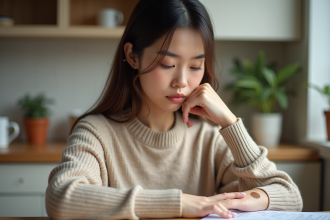 Jeune femme regardant son tache de naissance sur le bras