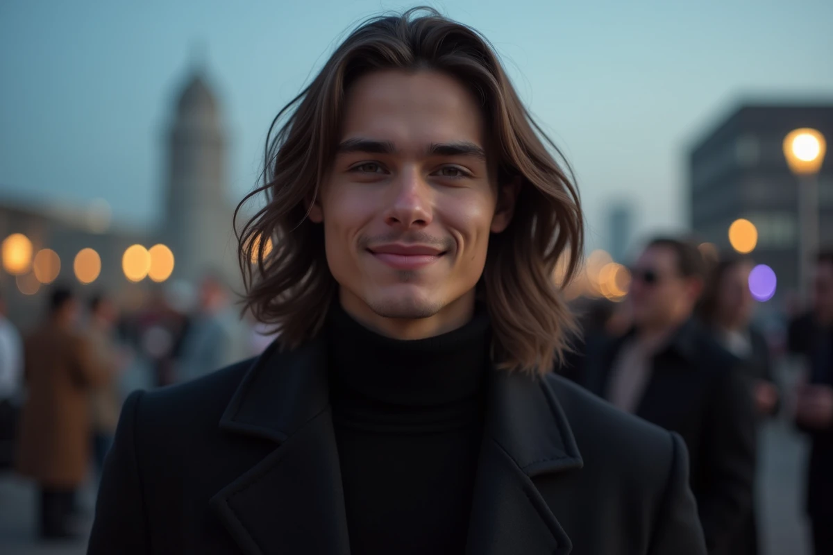 Jeune homme avec cheveux longs lors d
